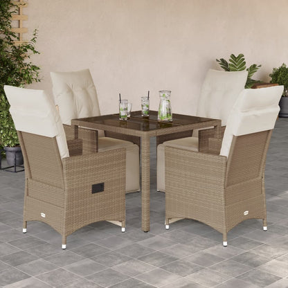 5-tlg. Garten-Bistro-Set mit Kissen Beige Poly Rattan