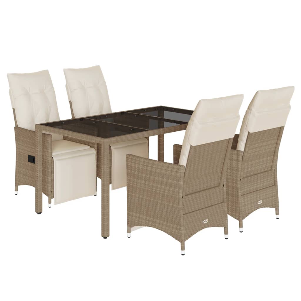 5-tlg. Garten-Bistro-Set mit Kissen Beige Poly Rattan