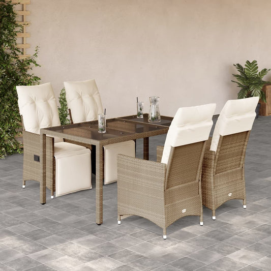 5-tlg. Garten-Bistro-Set mit Kissen Beige Poly Rattan