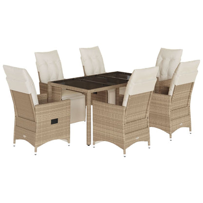 7-tlg. Garten-Bistro-Set mit Kissen Beige Poly Rattan