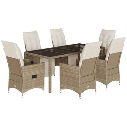 7-tlg. Garten-Bistro-Set mit Kissen Beige Poly Rattan