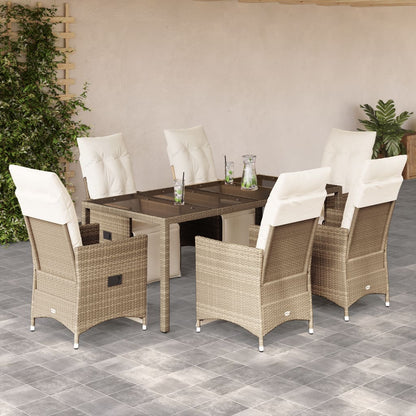 7-tlg. Garten-Bistro-Set mit Kissen Beige Poly Rattan