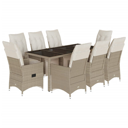 9-tlg. Garten-Bistro-Set mit Kissen Beige Poly Rattan