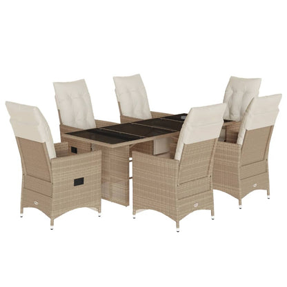 7-tlg. Garten-Bistro-Set mit Kissen Beige Poly Rattan