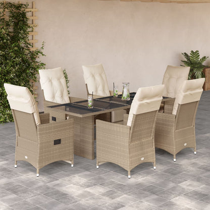 7-tlg. Garten-Bistro-Set mit Kissen Beige Poly Rattan