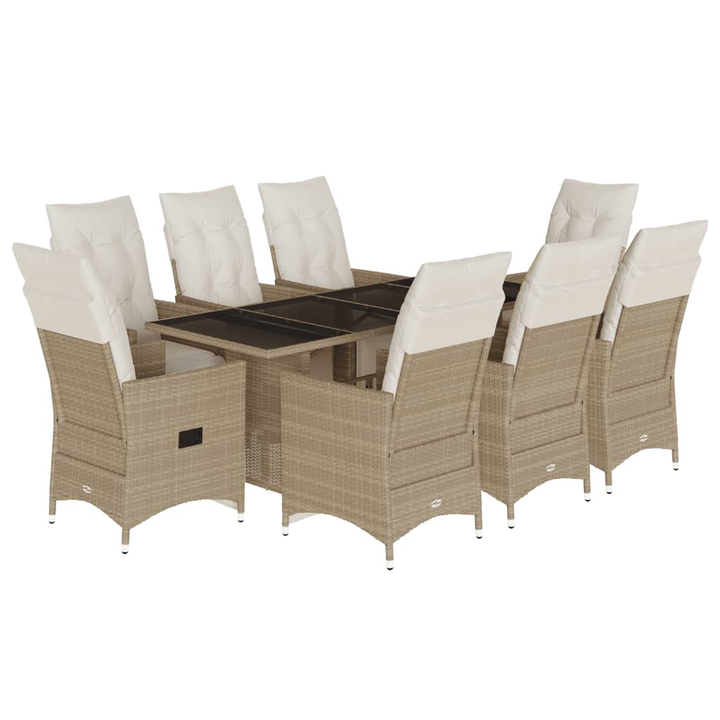 9-tlg. Garten-Bistro-Set mit Kissen Beige Poly Rattan