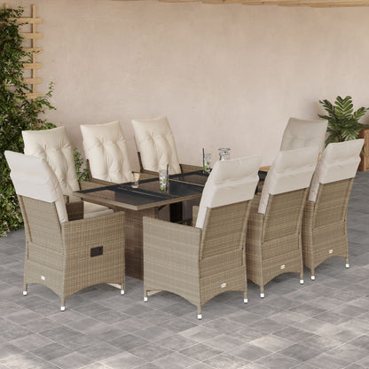 9-tlg. Garten-Bistro-Set mit Kissen Beige Poly Rattan