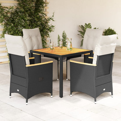 5-tlg. Garten-Bistro-Set mit Kissen Schwarz Poly Rattan