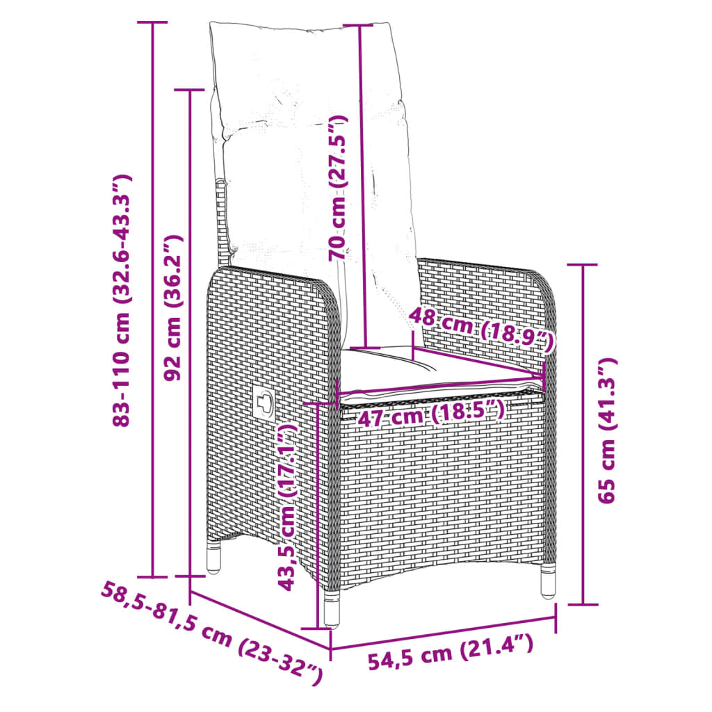 3-tlg. Garten-Bistro-Set mit Kissen Schwarz Poly Rattan