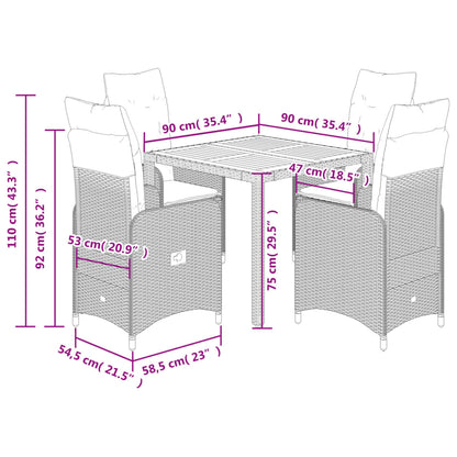 5-tlg. Garten-Bistro-Set mit Kissen Schwarz Poly Rattan