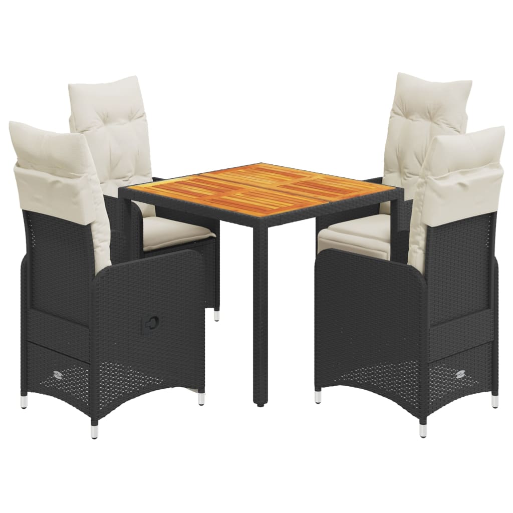 5-tlg. Garten-Bistro-Set mit Kissen Schwarz Poly Rattan