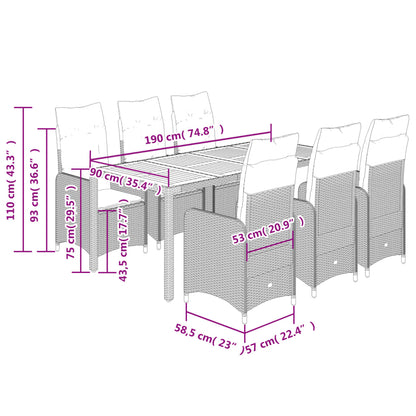 7-tlg. Garten-Bistro-Set mit Kissen Schwarz Poly Rattan