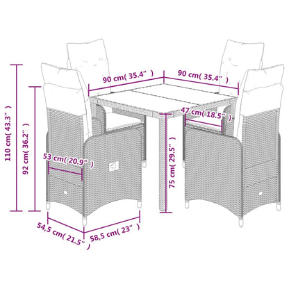 5-tlg. Garten-Bistro-Set mit Kissen Schwarz Poly Rattan