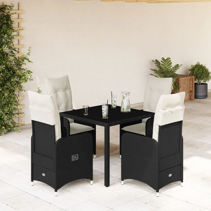 5-tlg. Garten-Bistro-Set mit Kissen Schwarz Poly Rattan