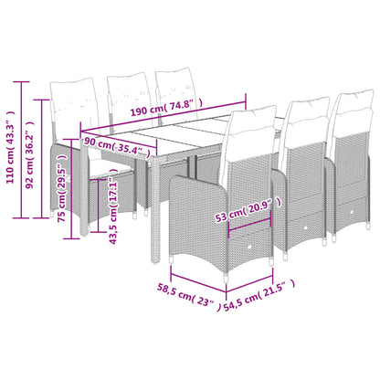 7-tlg. Garten-Bistro-Set mit Kissen Schwarz Poly Rattan