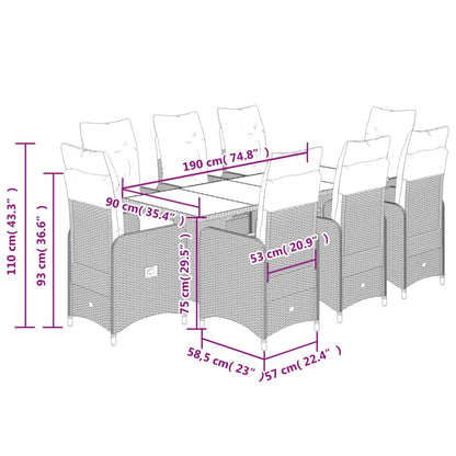 9-tlg. Garten-Bistro-Set mit Kissen Schwarz Poly Rattan