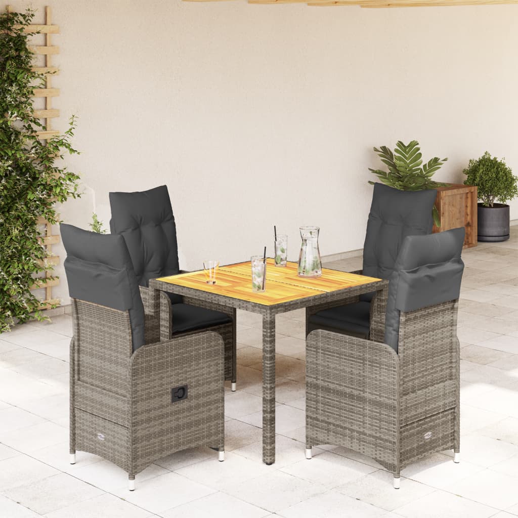 5-tlg. Garten-Bistro-Set mit Kissen Grau Poly Rattan