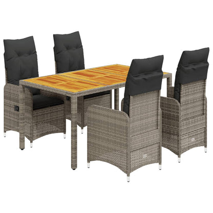 5-tlg. Garten-Bistro-Set mit Kissen Grau Poly Rattan