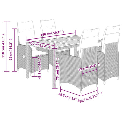 5-tlg. Garten-Bistro-Set mit Kissen Grau Poly Rattan