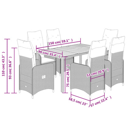 7-tlg. Garten-Bistro-Set mit Kissen Grau Poly Rattan