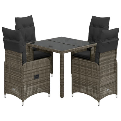 5-tlg. Garten-Bistro-Set mit Kissen Grau Poly Rattan