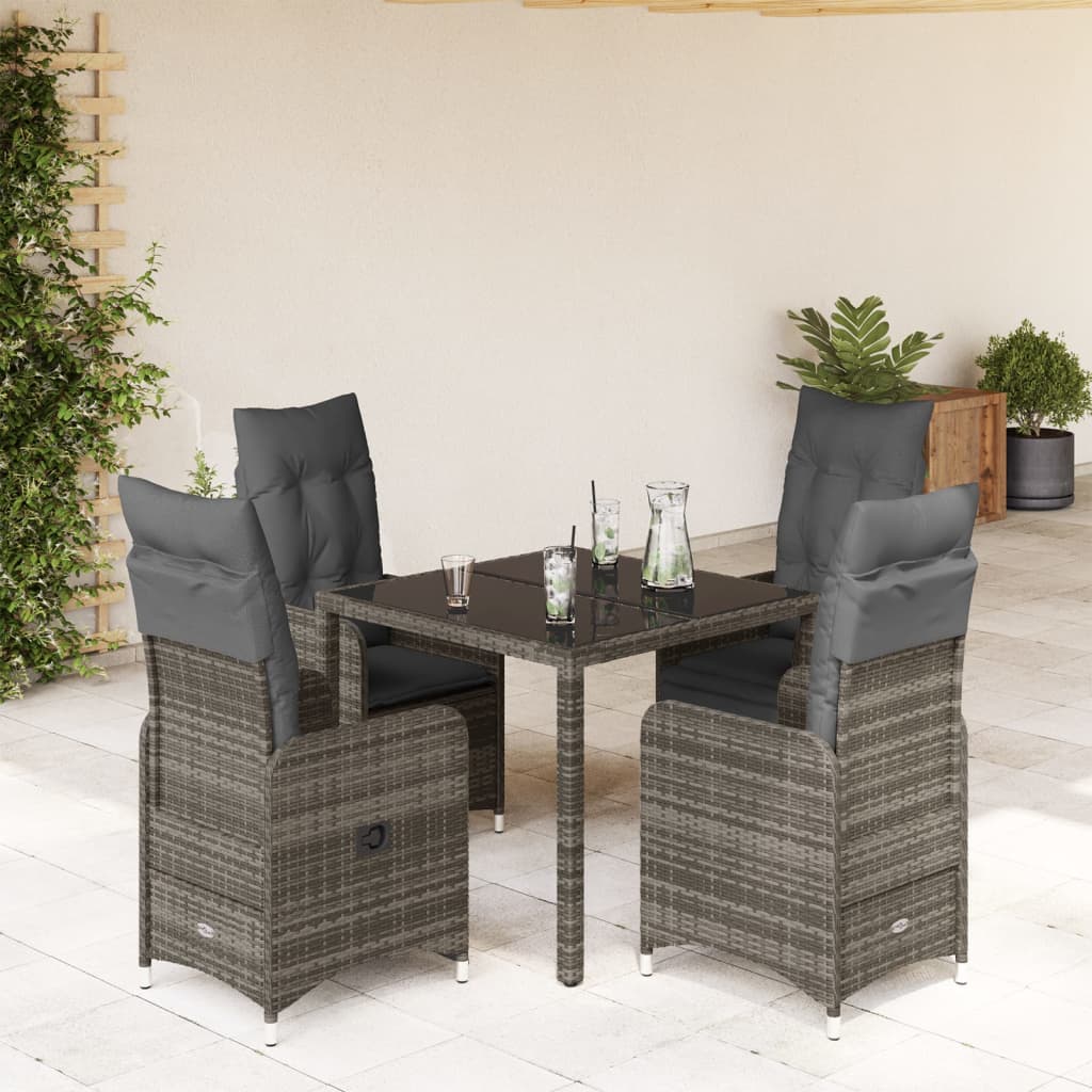 5-tlg. Garten-Bistro-Set mit Kissen Grau Poly Rattan