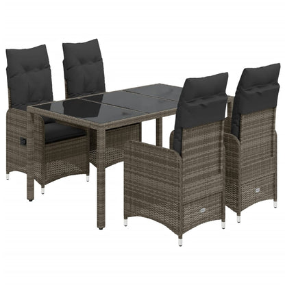 5-tlg. Garten-Bistro-Set mit Kissen Grau Poly Rattan