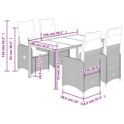 5-tlg. Garten-Bistro-Set mit Kissen Grau Poly Rattan