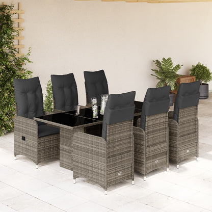 7-tlg. Garten-Bistro-Set mit Kissen Grau Poly Rattan