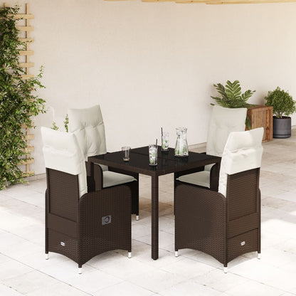 5-tlg. Garten-Bistro-Set mit Kissen Braun Poly Rattan