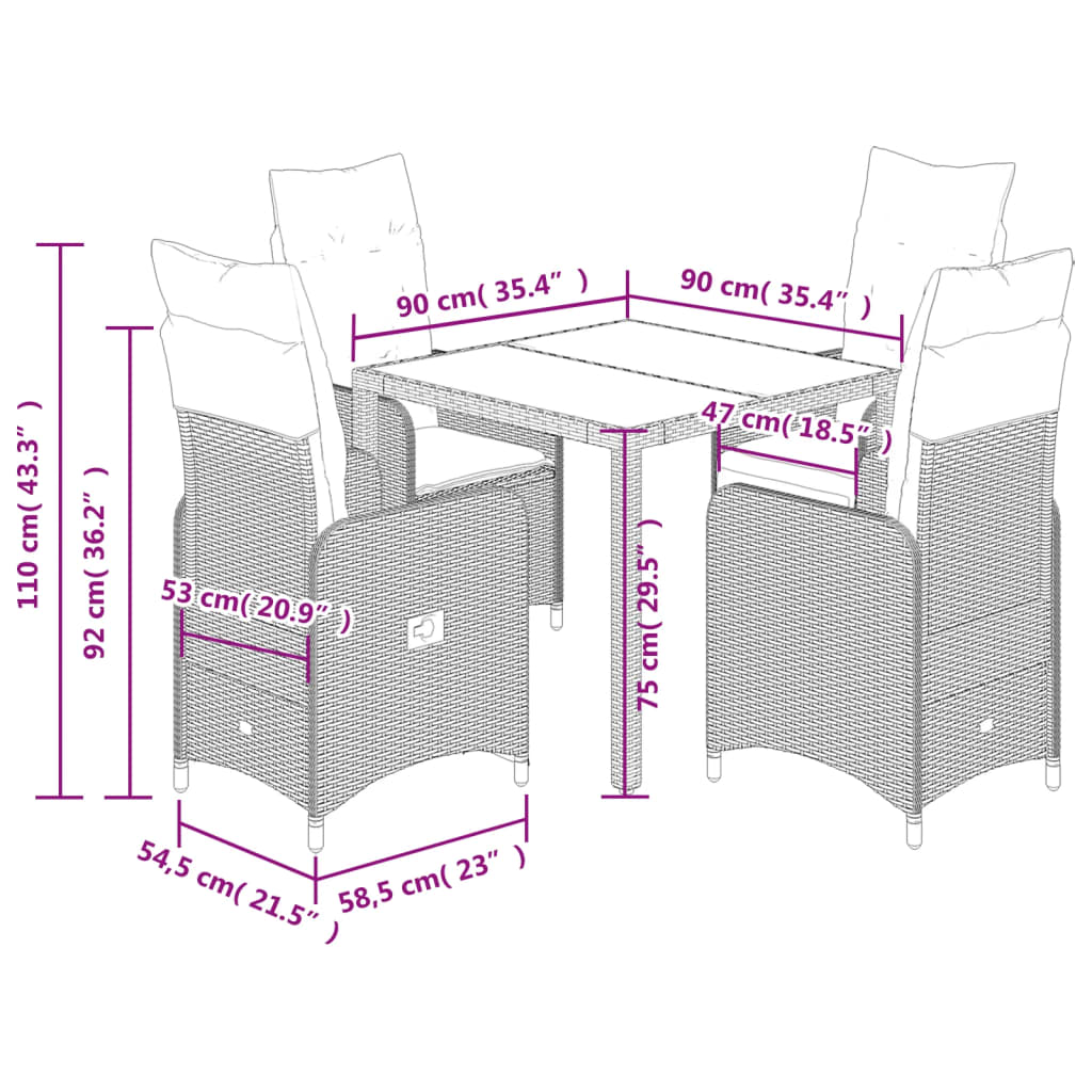 5-tlg. Garten-Bistro-Set mit Kissen Braun Poly Rattan