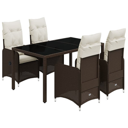 5-tlg. Garten-Bistro-Set mit Kissen Braun Poly Rattan