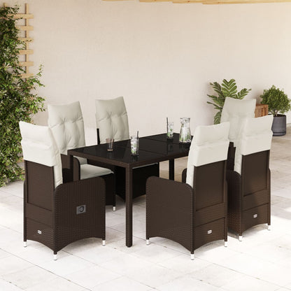 7-tlg. Garten-Bistro-Set mit Kissen Braun Poly Rattan