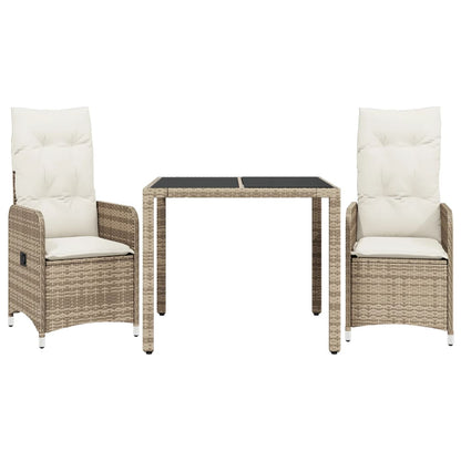 3-tlg. Garten-Bistro-Set mit Kissen Beige Poly Rattan