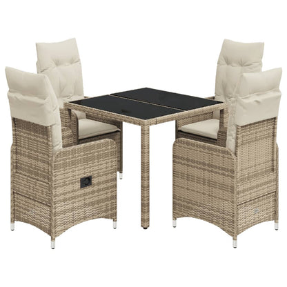 5-tlg. Garten-Bistro-Set mit Kissen Beige Poly Rattan