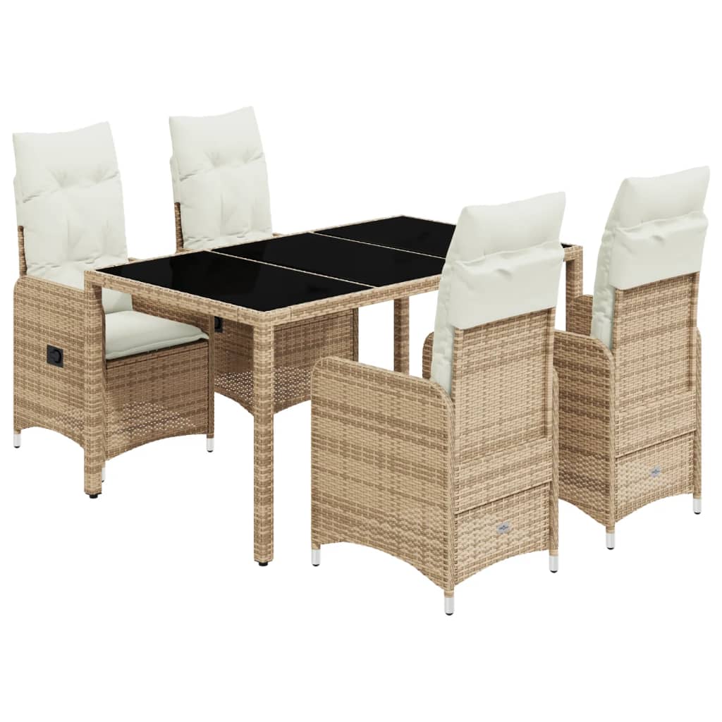 5-tlg. Garten-Bistro-Set mit Kissen Beige Poly Rattan