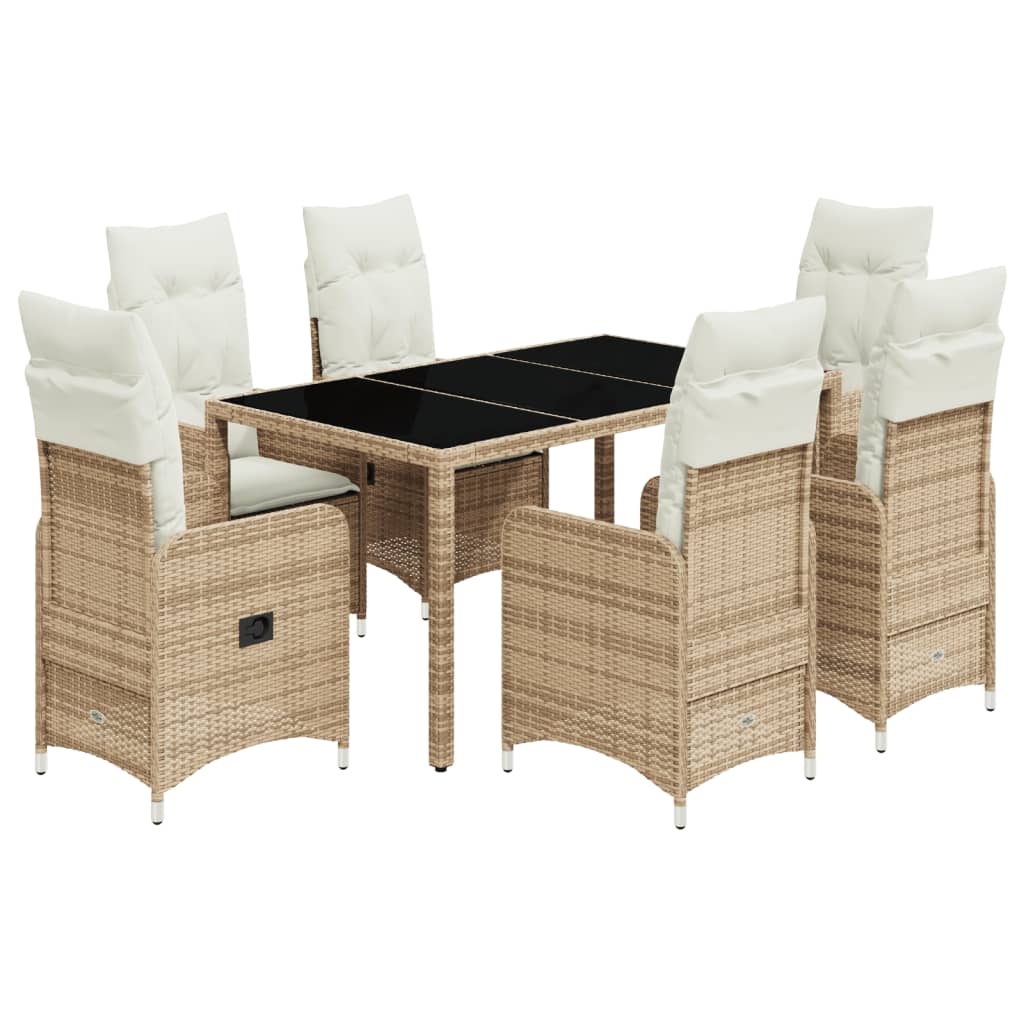 7-tlg. Garten-Bistro-Set mit Kissen Beige Poly Rattan