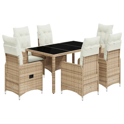 7-tlg. Garten-Bistro-Set mit Kissen Beige Poly Rattan