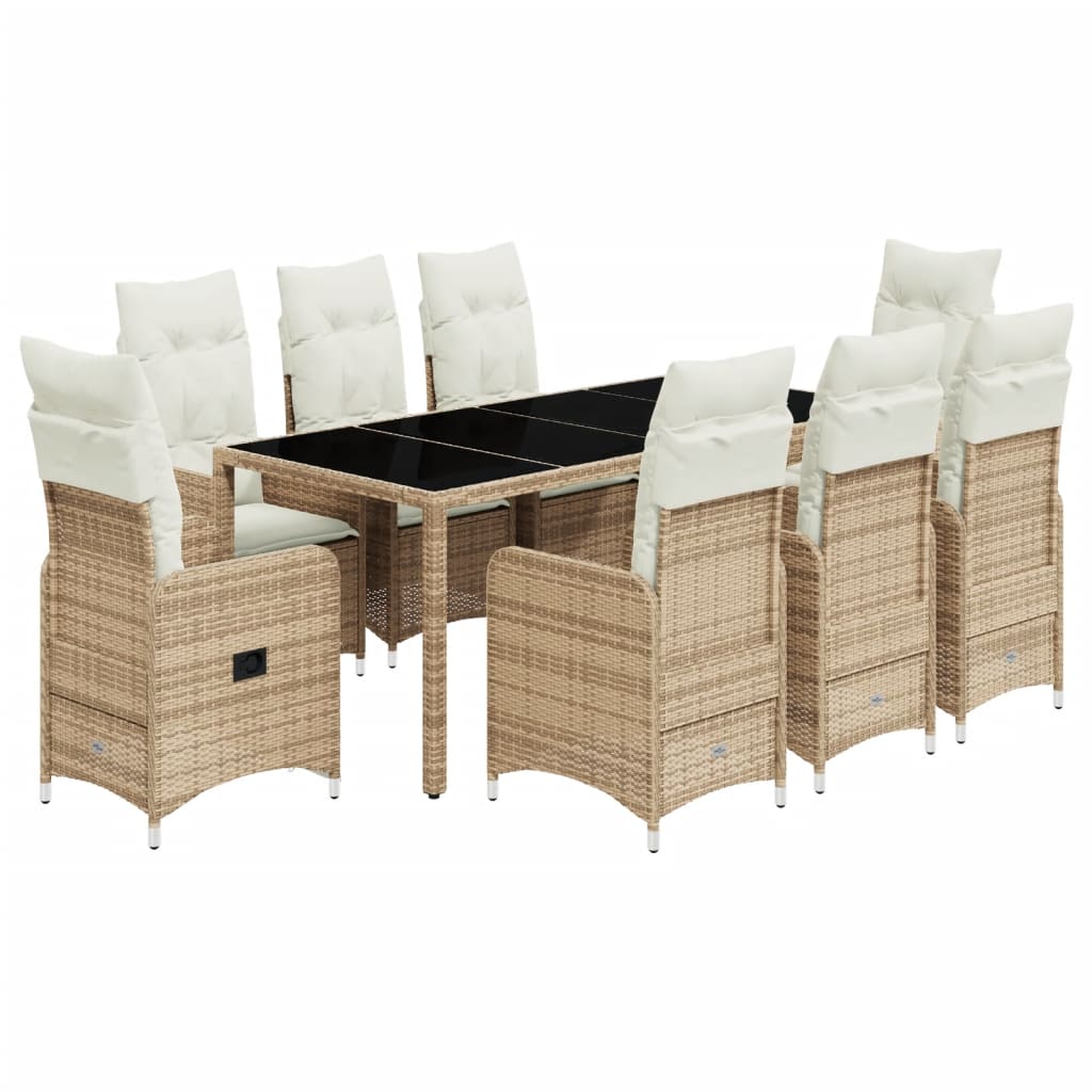 9-tlg. Garten-Bistro-Set mit Kissen Beige Poly Rattan