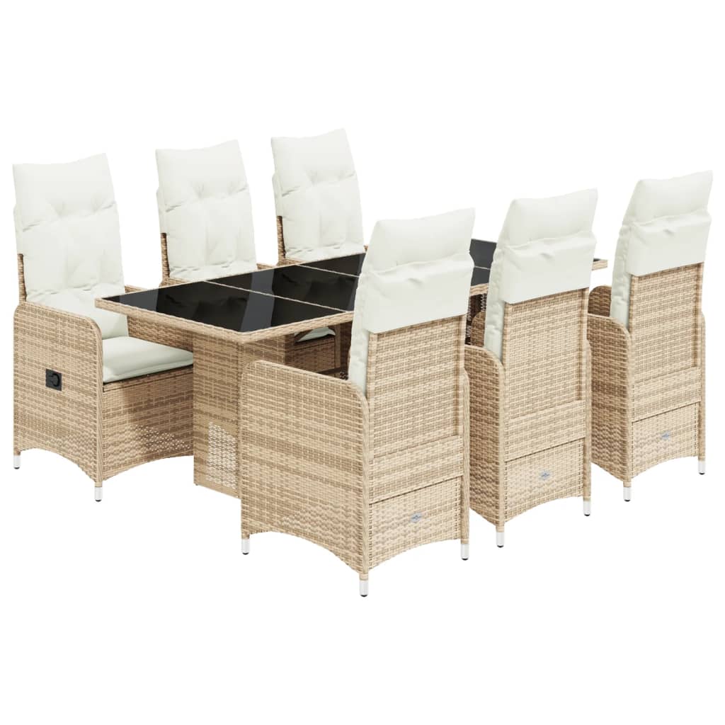 7-tlg. Garten-Bistro-Set mit Kissen Beige Poly Rattan