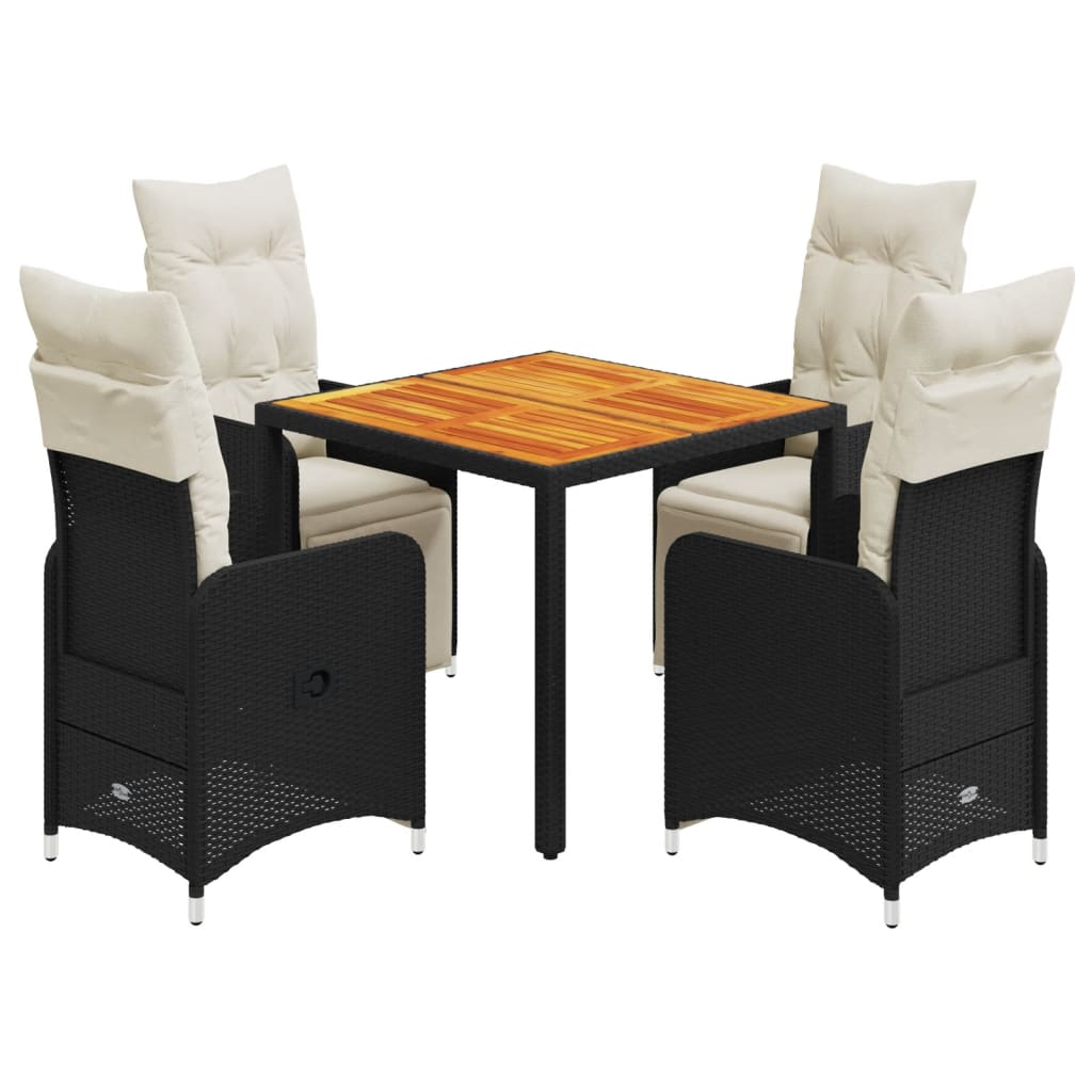 5-tlg. Garten-Bistro-Set mit Kissen Schwarz Poly Rattan