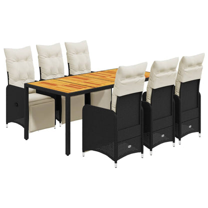 7-tlg. Garten-Bistro-Set mit Kissen Schwarz Poly Rattan