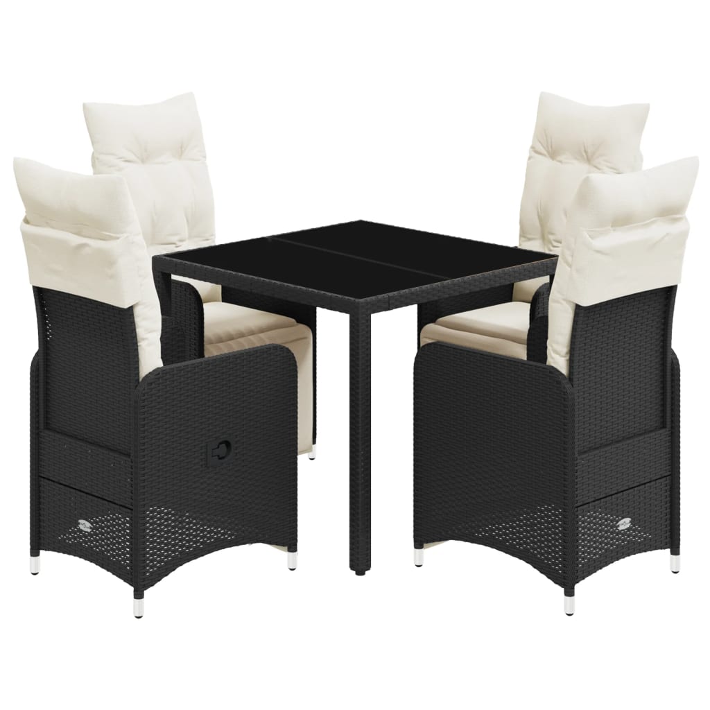 5-tlg. Garten-Bistro-Set mit Kissen Schwarz Poly Rattan