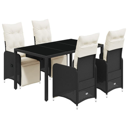 5-tlg. Garten-Bistro-Set mit Kissen Schwarz Poly Rattan