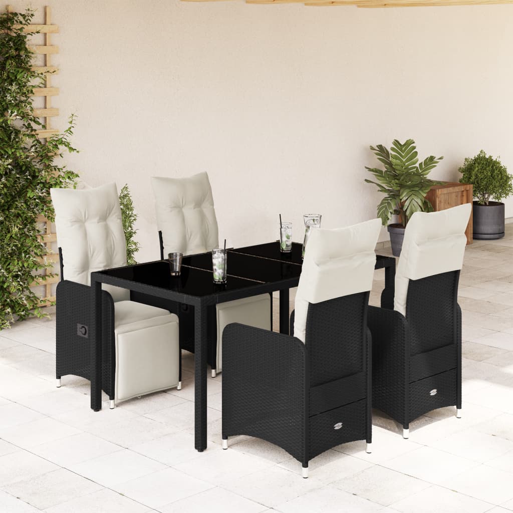 5-tlg. Garten-Bistro-Set mit Kissen Schwarz Poly Rattan