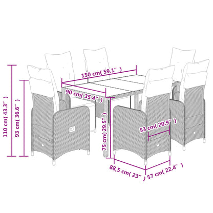 7-tlg. Garten-Bistro-Set mit Kissen Schwarz Poly Rattan