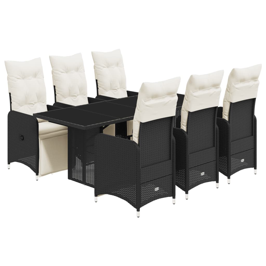 7-tlg. Garten-Bistro-Set mit Kissen Schwarz Poly Rattan