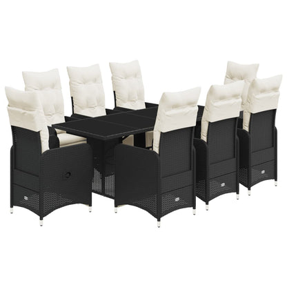 9-tlg. Garten-Bistro-Set mit Kissen Schwarz Poly Rattan