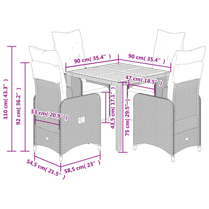 5-tlg. Garten-Bistro-Set mit Kissen Grau Poly Rattan