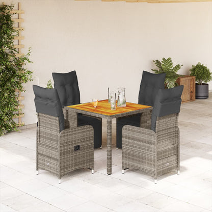 5-tlg. Garten-Bistro-Set mit Kissen Grau Poly Rattan